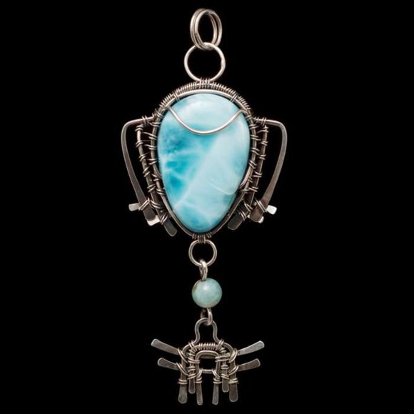 Larimar Wire Wrapped Pendant – Rania - Picture 1 of 1
